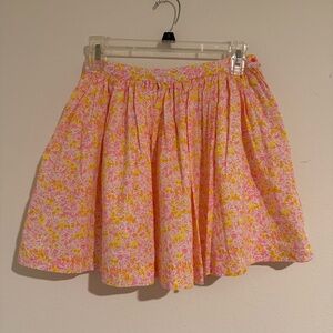 Girls Jacadi Paris Skirt Floral Pink Yellow Lined Size 12Y Cotton Flare A Line